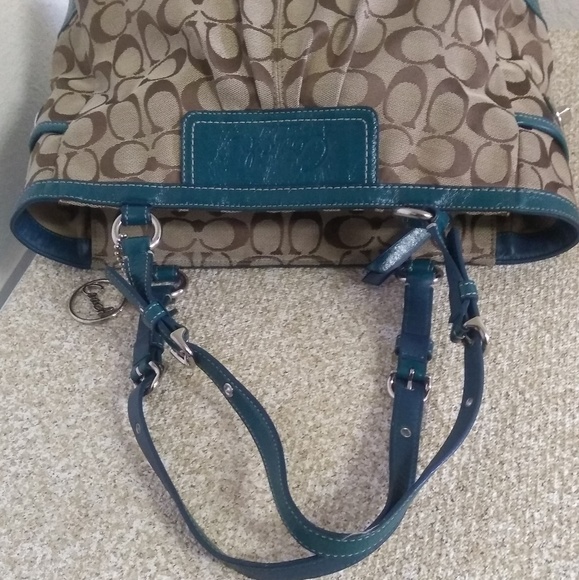 Coach Jacquard Teal Leather Trim Shoulder Bag. - Picture 8 of 8